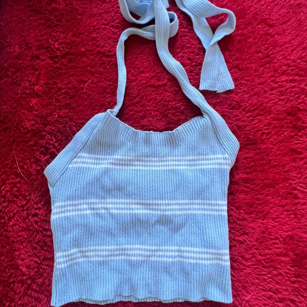 Blue and White Striped Halter Top